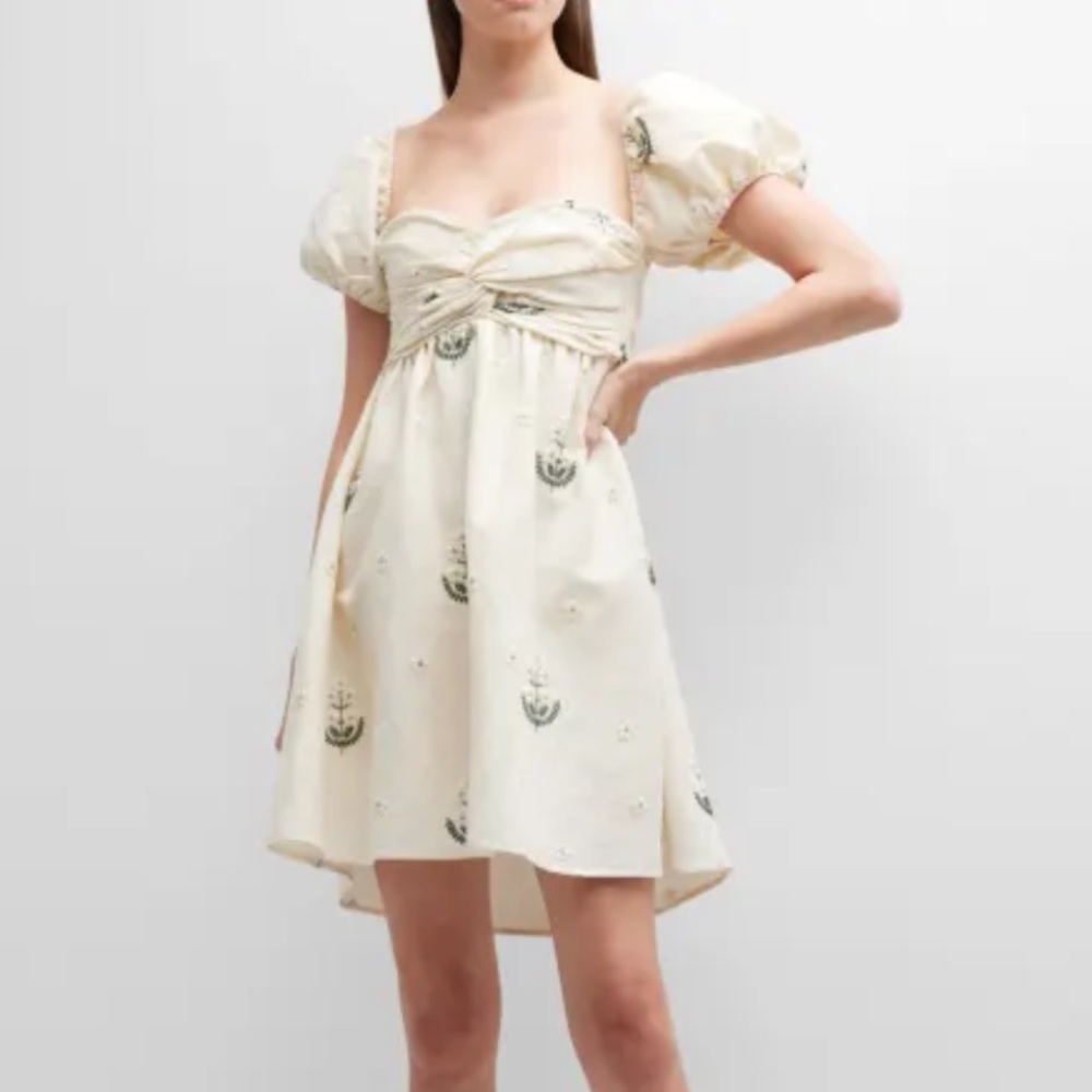 EDDY Meadow Beaded Puff-Sleeve Mini Dress Size Small